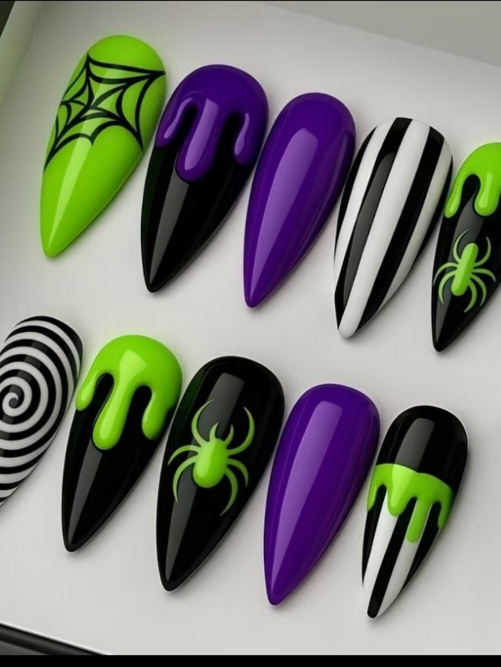 Halloween Green, Purple & Black Stiletto Press-On Nails